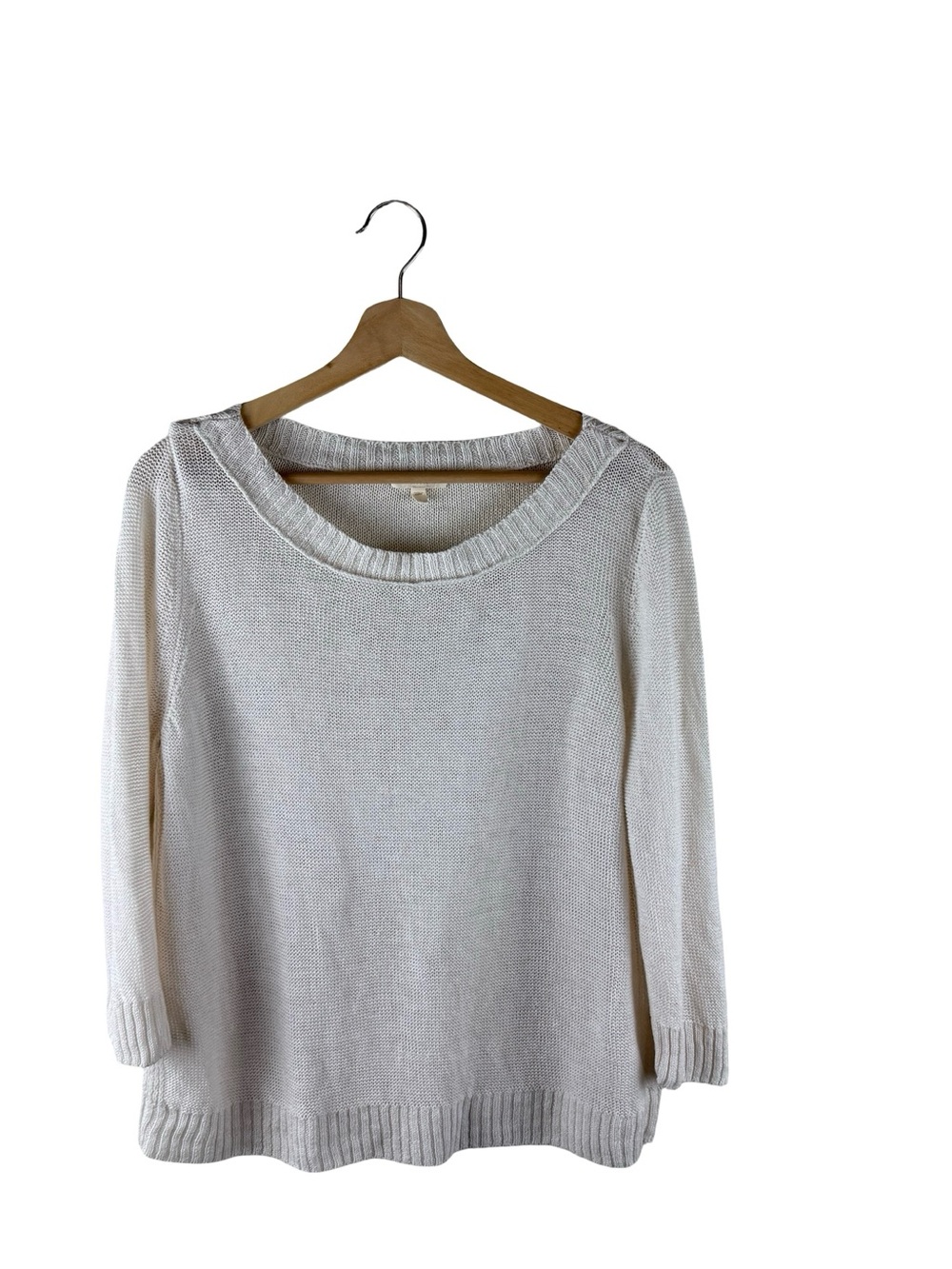 Eileen Fisher 100% Linen Scoop Neck 3/4 Sleeves Sweater Large